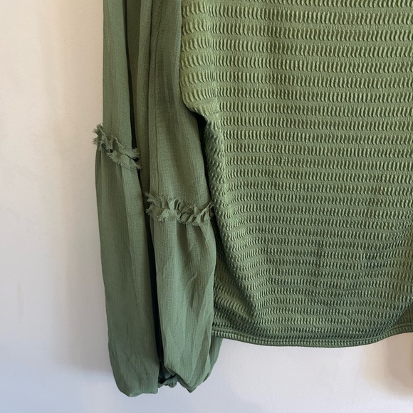 NWOT By Anthropologie olive green balloon long sleeved smocked bodice top sz XL - Picture 5 of 14